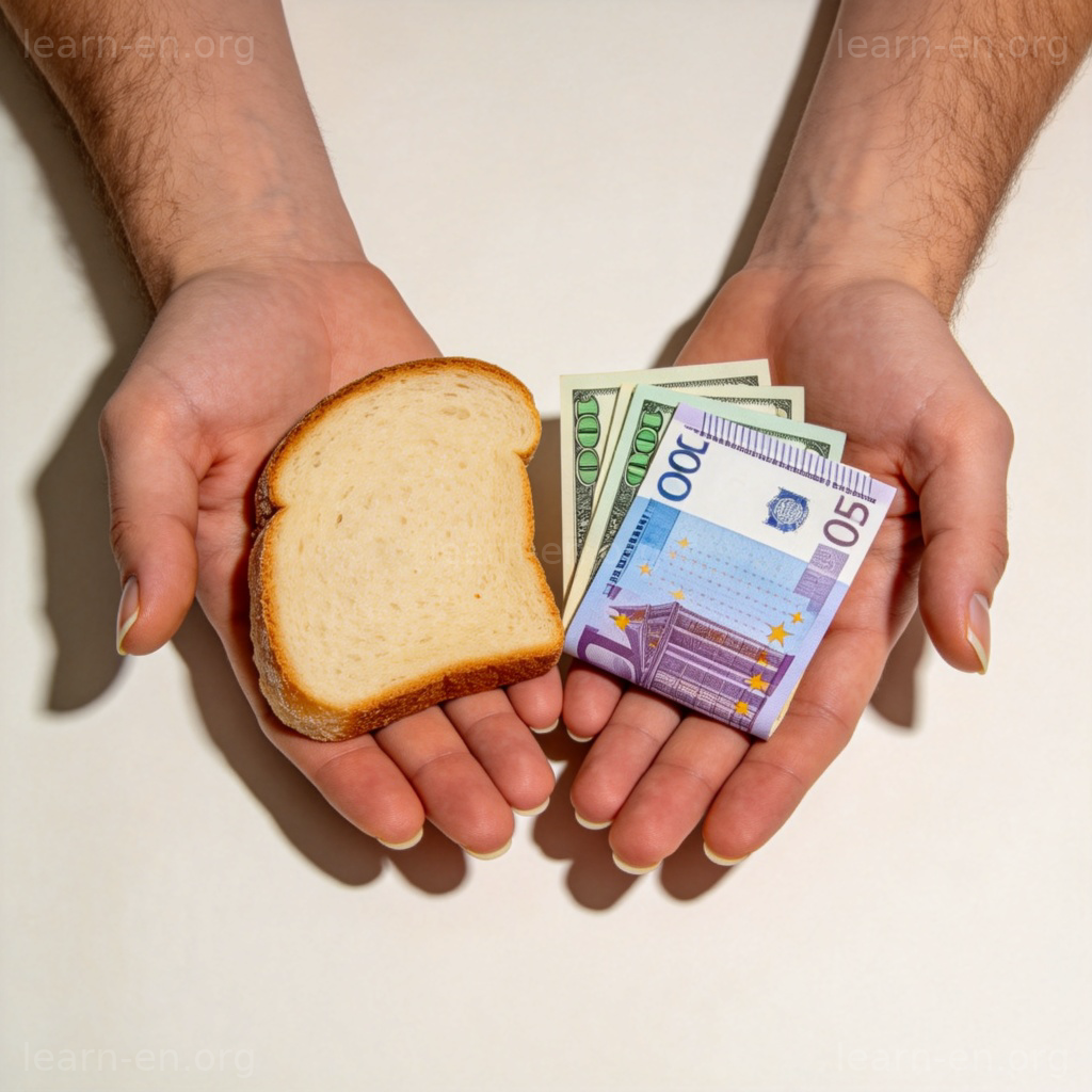 bread 金钱含义图解：手持面包与钞票对比