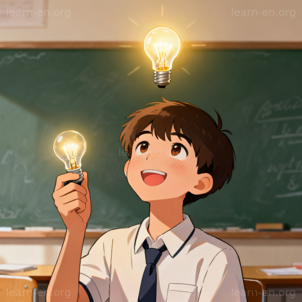 Illustration of a student having a brilliant idea, symbolized by a glowing lightbulb.