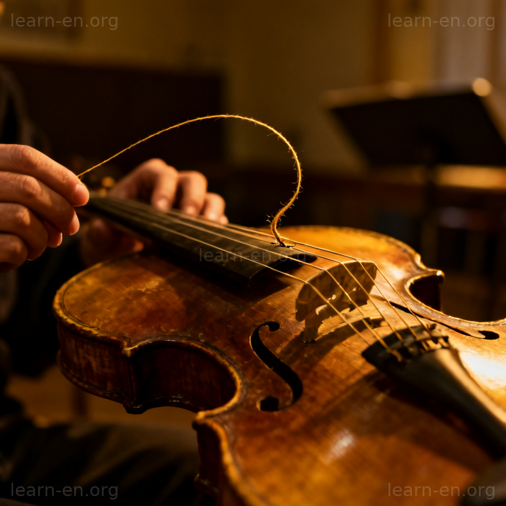 Brittle sound visualized by a snapped violin string under tension.