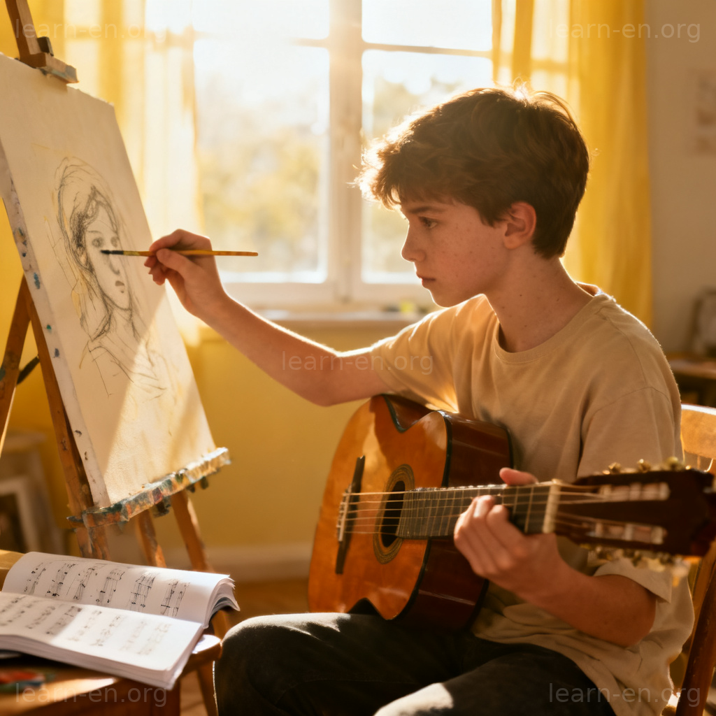 Young person practicing guitar as a budding talent