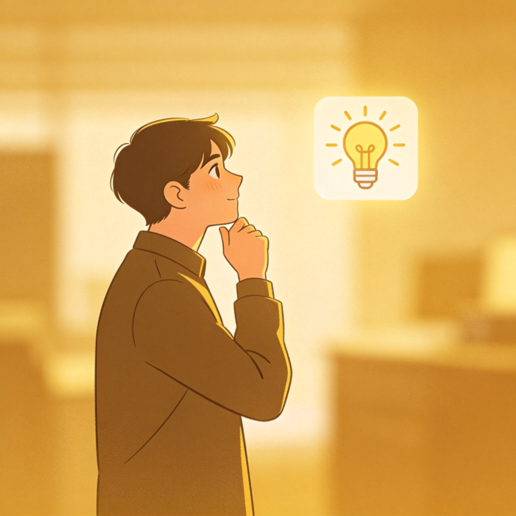 A person standing with a thoughtful expression, looking at a lightbulb icon floating in front of them. They are nodding slightly, as if agreeing with an idea. The background is simple and blurry. The scene symbolizes accepting a thought or concept. No text.
