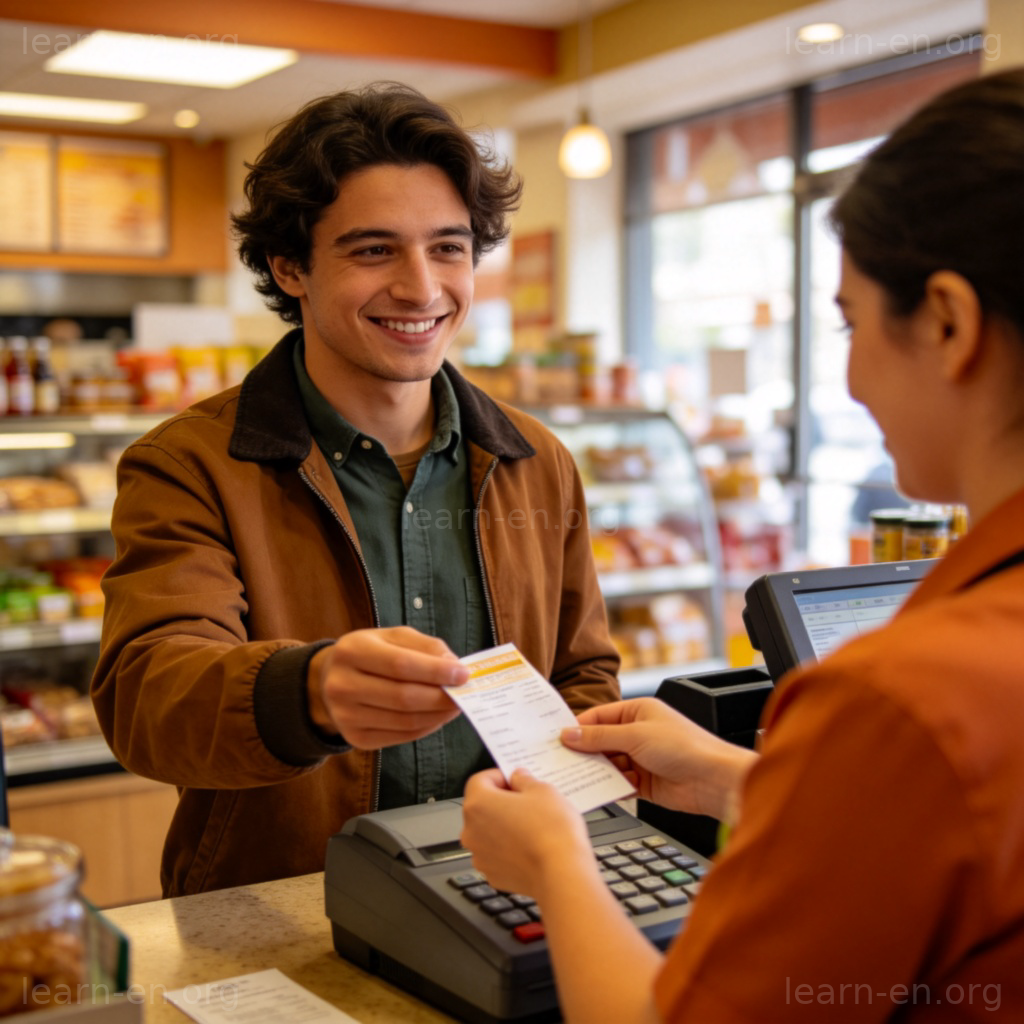 Can I have a receipt please 场景图解：顾客在柜台礼貌索要收据