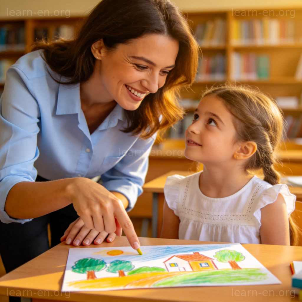 Can you do any better? 短语图解：老师鼓励学生改进画作的场景