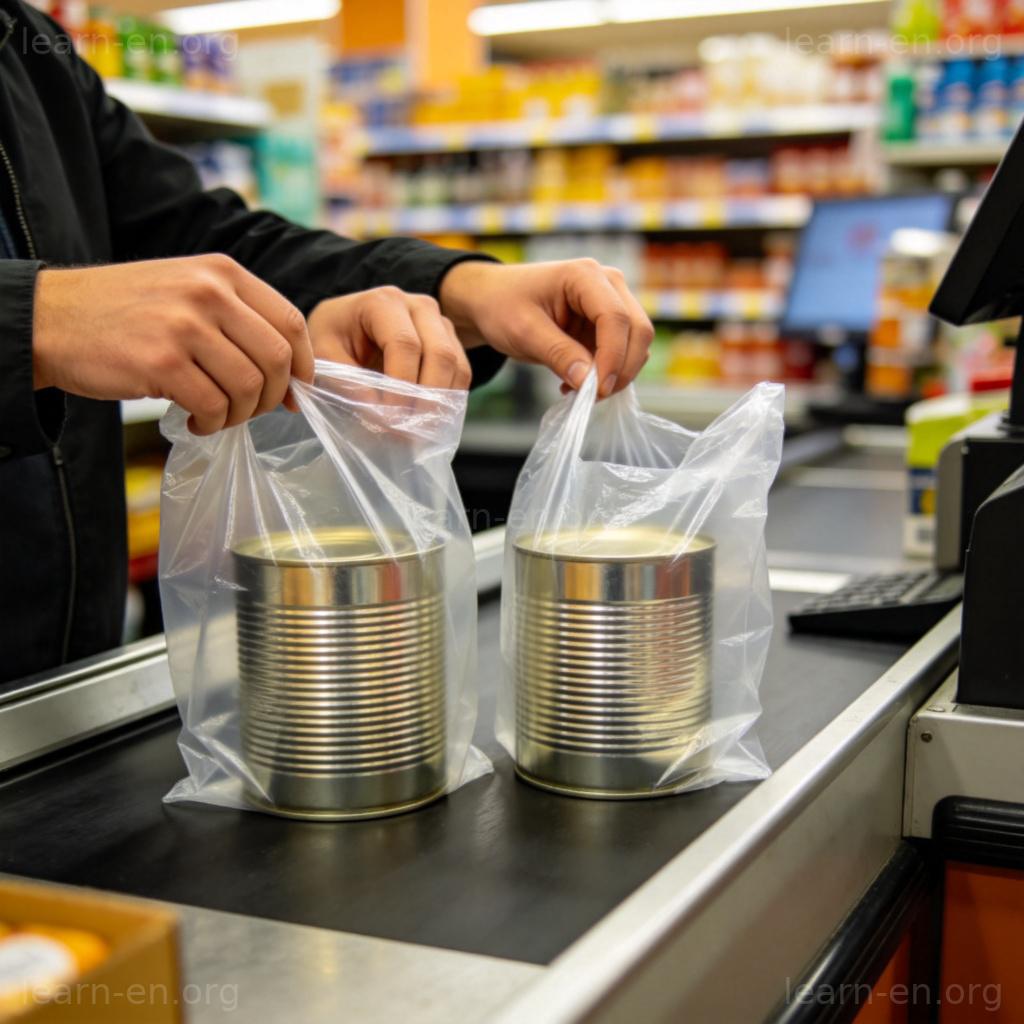 double-bag 图解：超市收银员将重物放入双层塑料袋