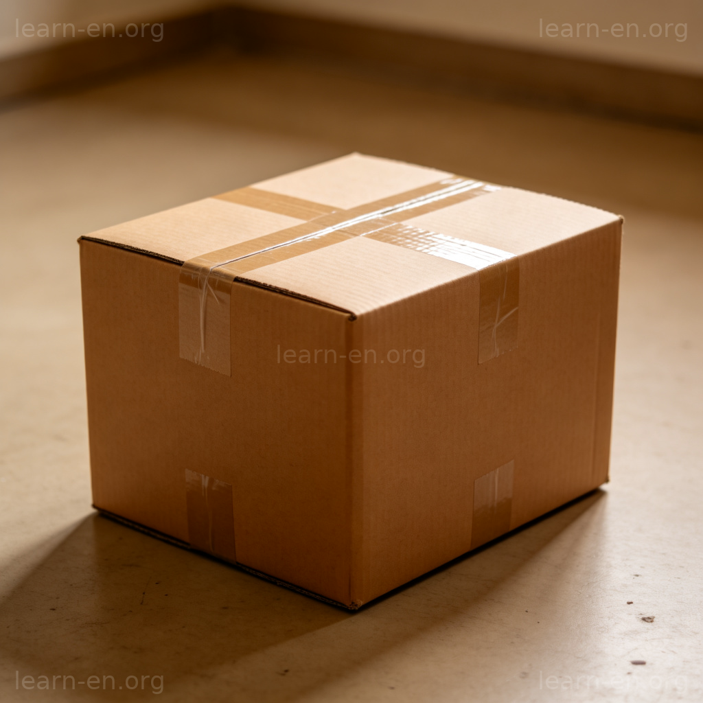 Cardboard Box 图解：一个坚固的棕色硬纸板箱，带有封箱胶带
