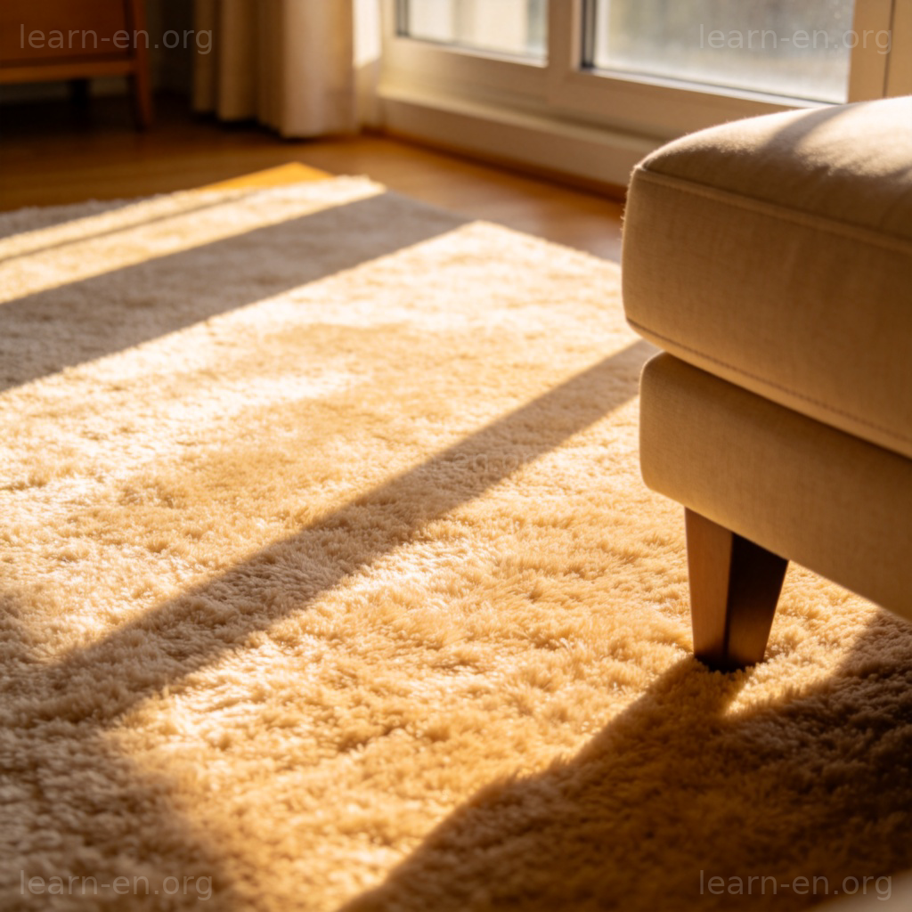 carpet 地毯图解：米色短绒地毯铺在温馨客厅地板上