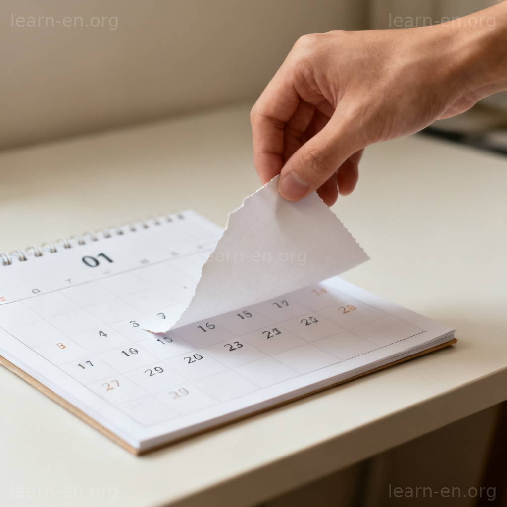 Cease definition shown by a hand ripping the last page off a calendar, symbolizing an end.
