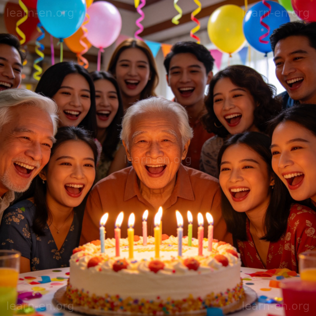 Joyful celebration scene with people music and food