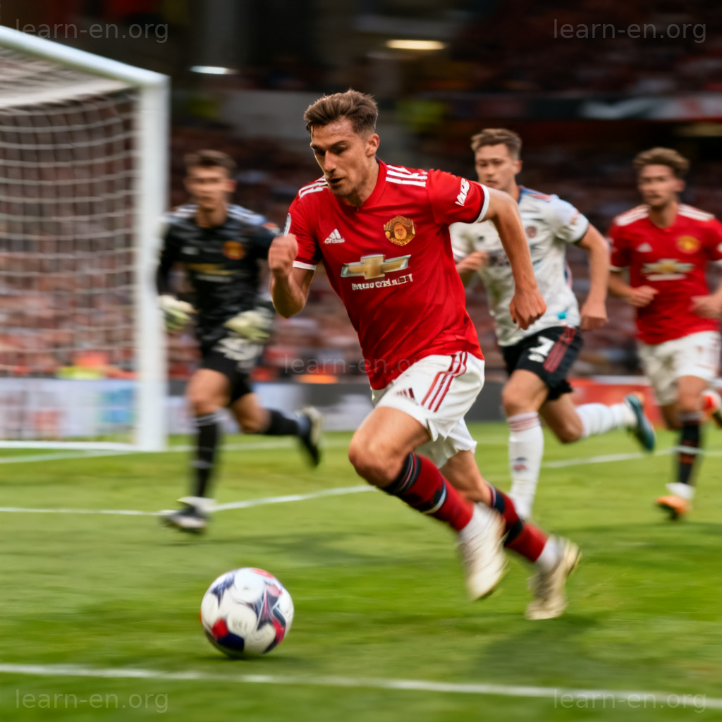 Charge meaning rush: soccer player sprinting towards goal