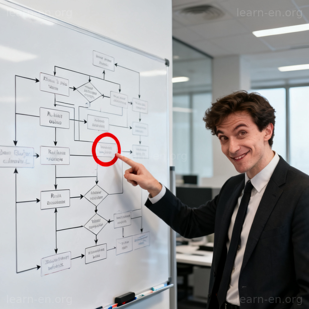 Cheat the system: person exploiting a loophole in a business flowchart diagram.