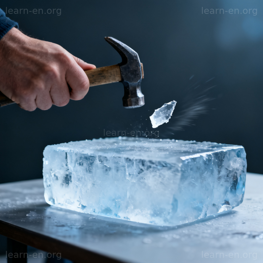 Action shot illustrating to chip meaning as breaking off a small ice fragment.