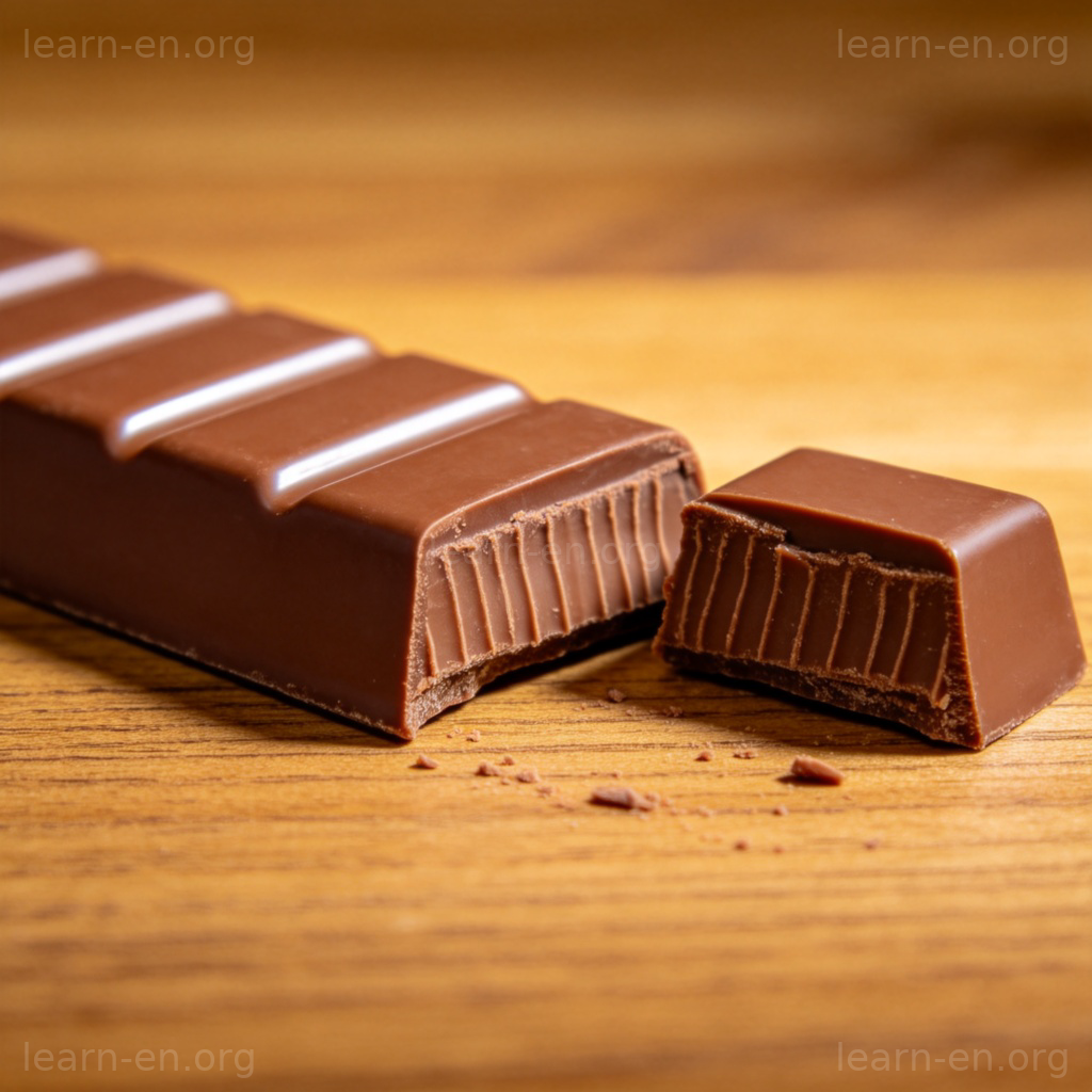 巧克力核心词图解：光滑牛奶巧克力块特写，展示其诱人质地