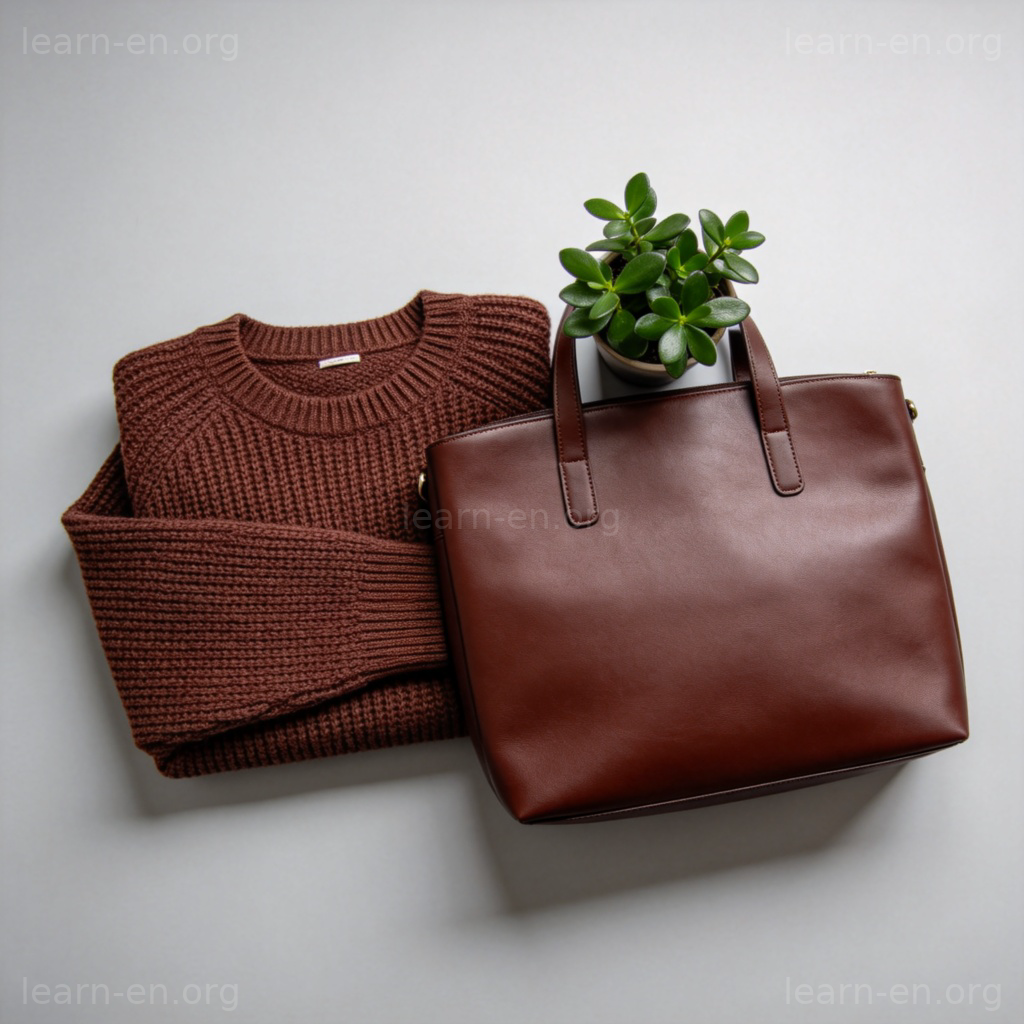 巧克力色场景图解：巧克力棕色毛衣与皮包搭配，展示温暖色调