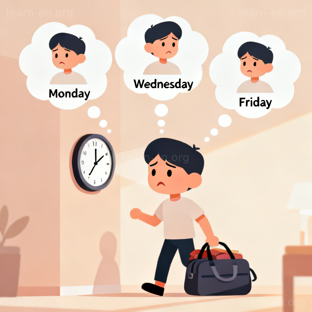 Chronic lateness cartoon: person rushing, with repeated thought bubbles of being late.