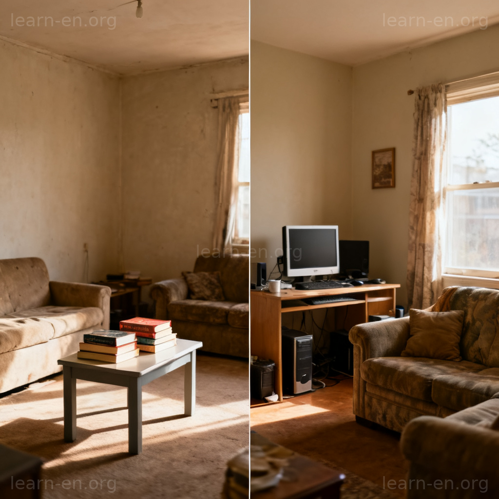 Circumstance illustration comparing socioeconomic living room conditions