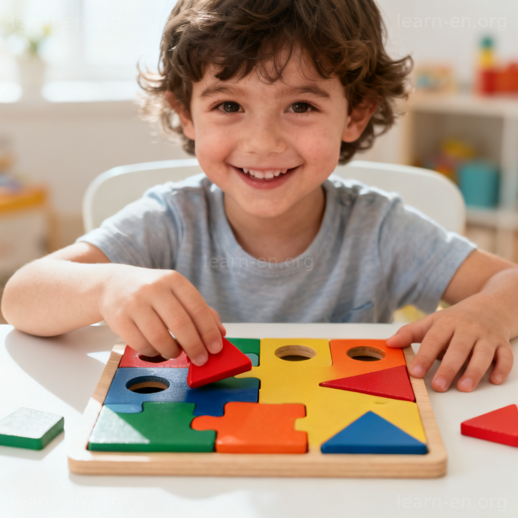Cognition learning child solving shape puzzle