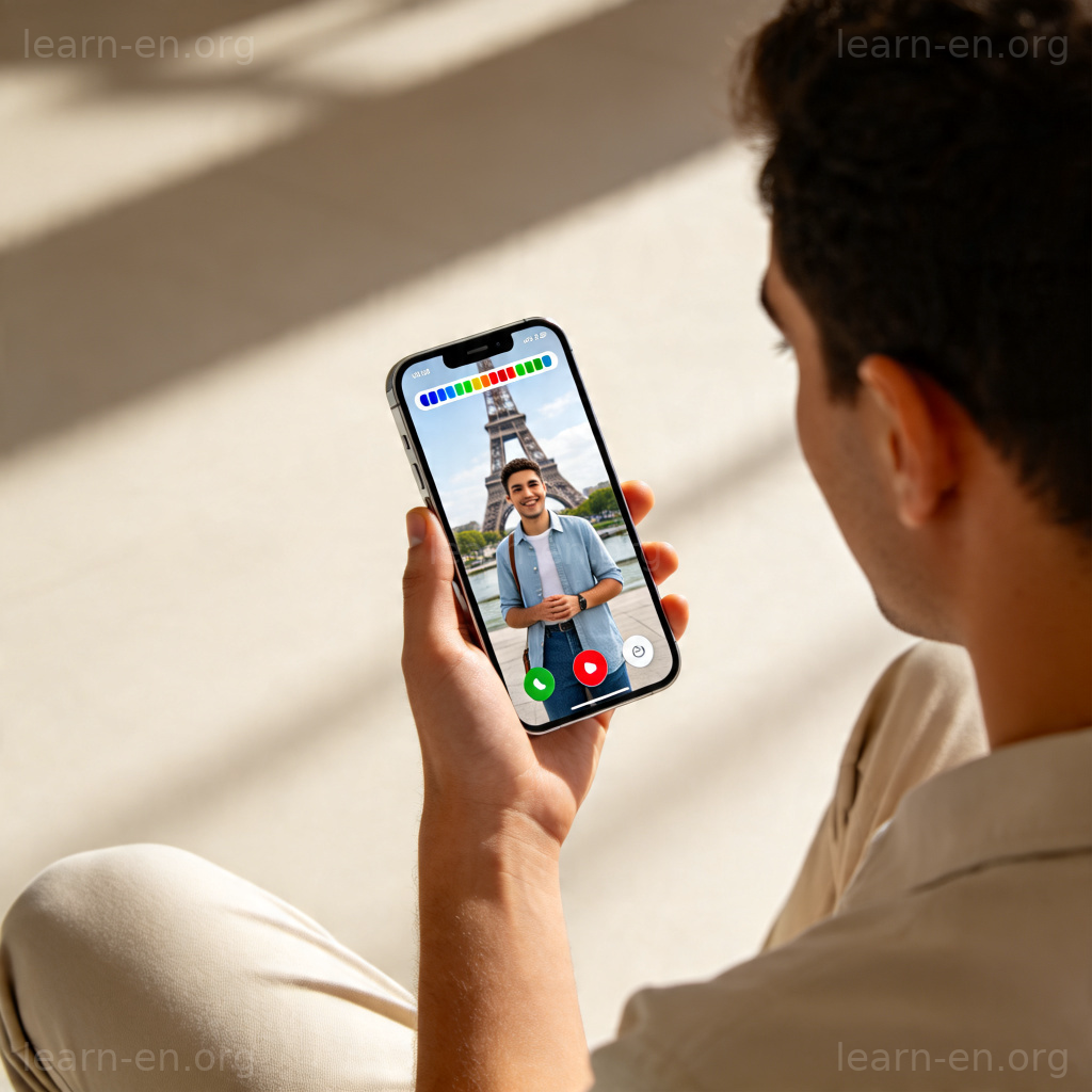 Communication technology: person on a video call with a friend