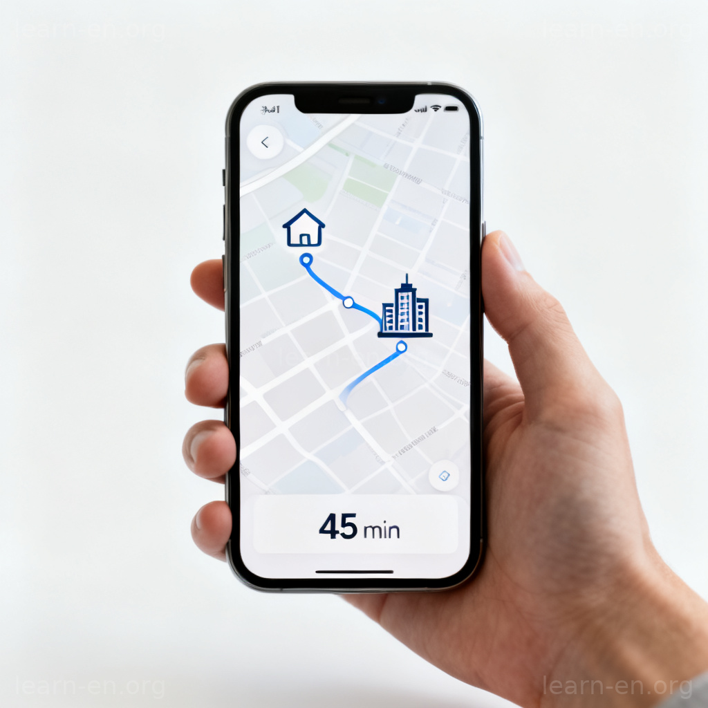 Commute distance: smartphone map showing route from home to office