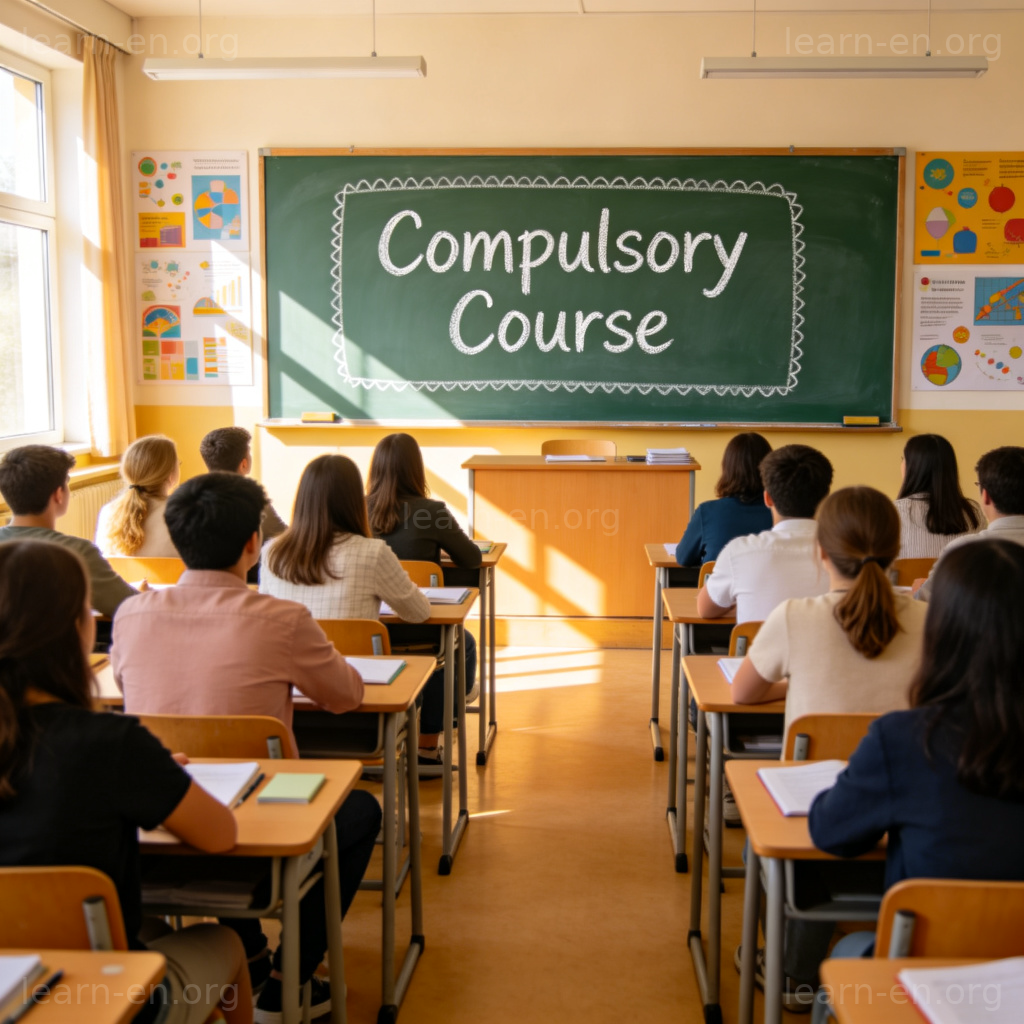 Compulsory course written on blackboard in classroom
