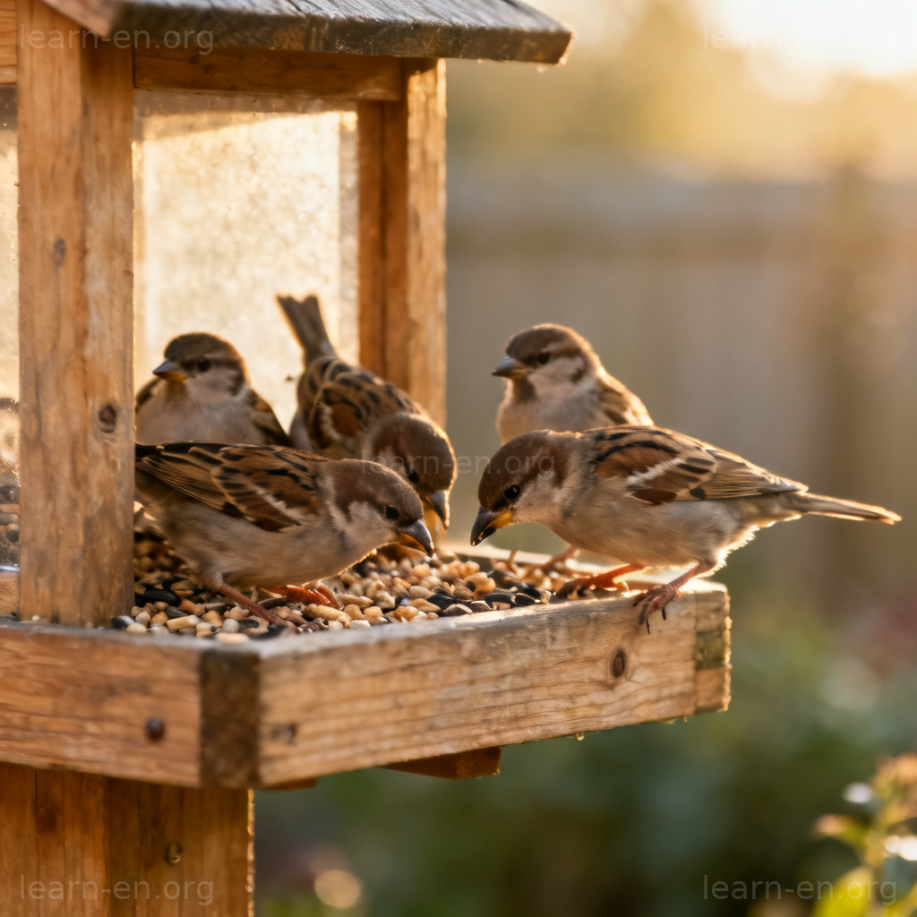 Congregate definition shown by birds flocking together on a feeder.