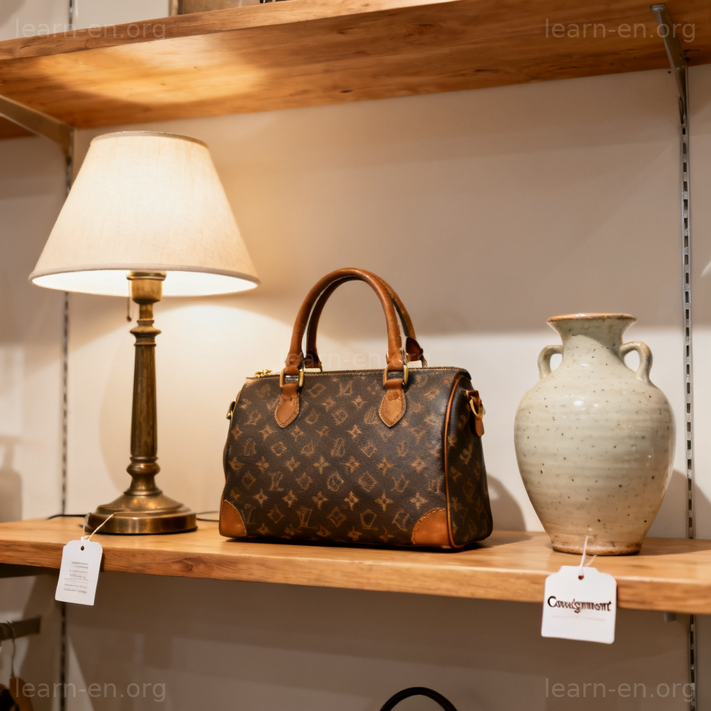 Consignment shop example: displayed items with price tags in a retail setting.