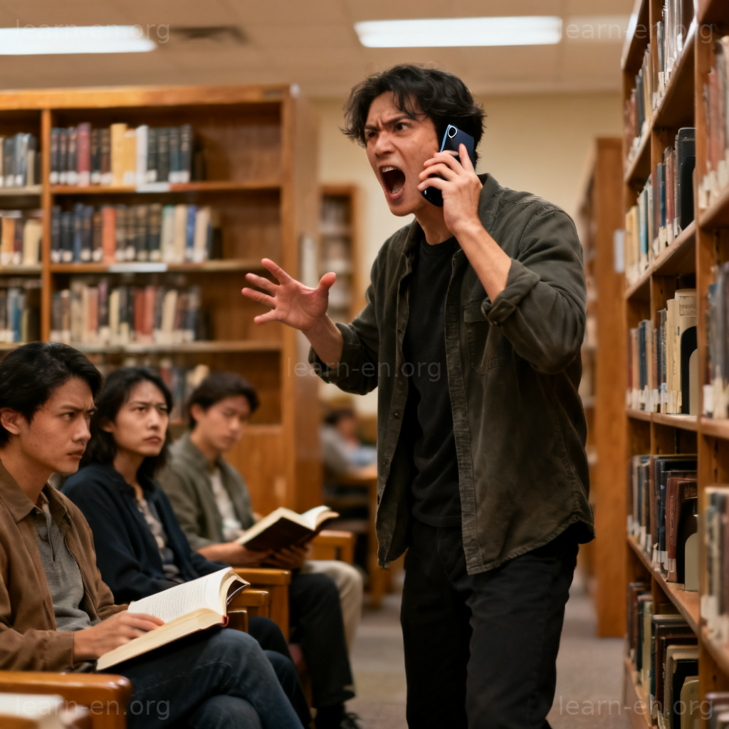 Person speaking loudly in library conspicuous behavior