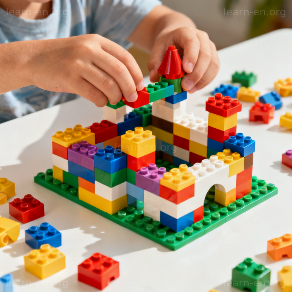 Constituent Lego bricks forming a complete castle structure.