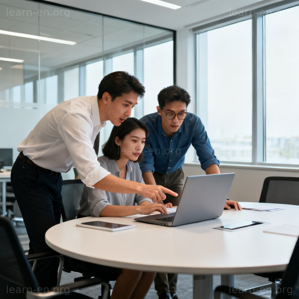 Consult meaning: professionals discussing and collaborating in business meeting