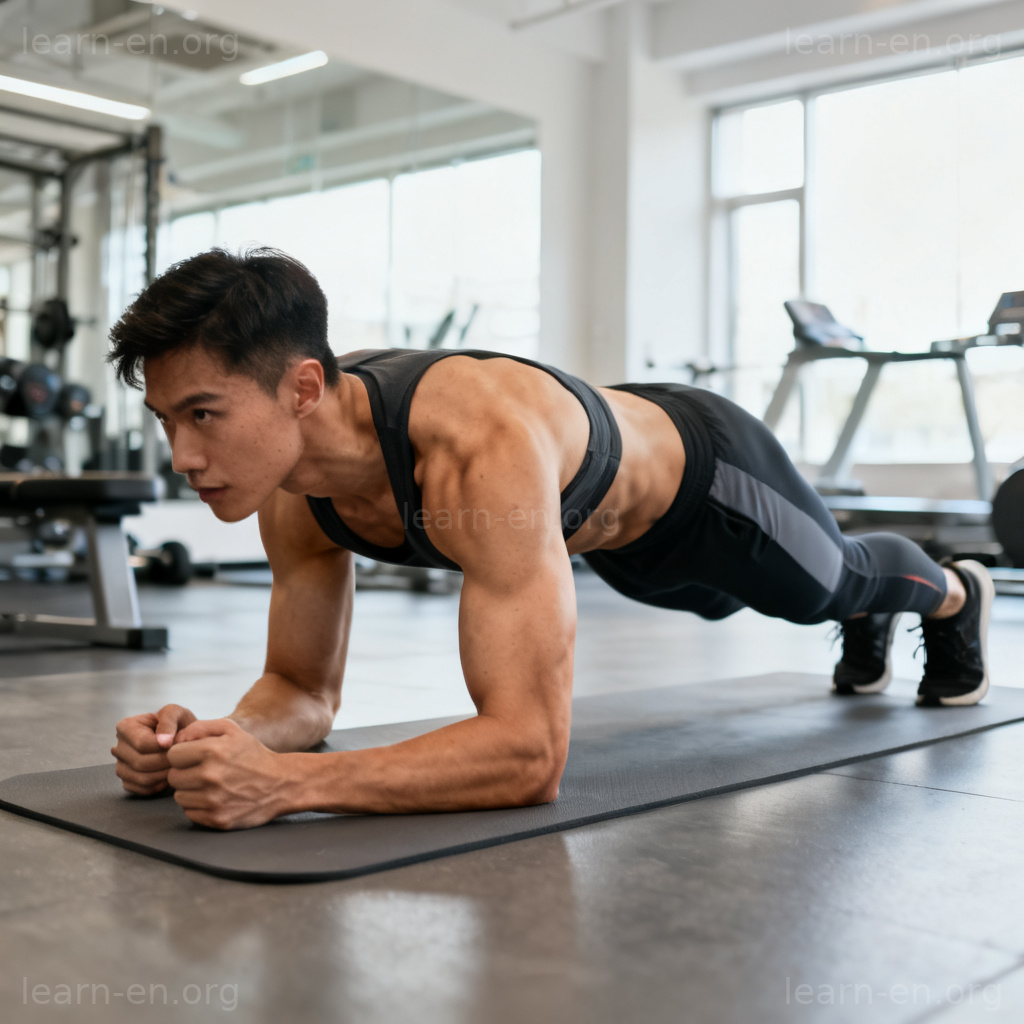 Core muscles exercise plank position showing engaged abdominal and back muscles
