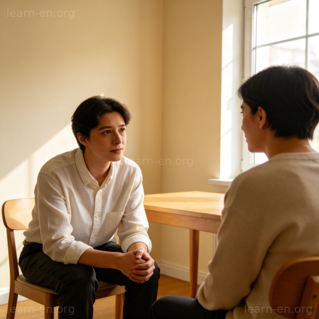 Counseling session with therapist and client talking calmly