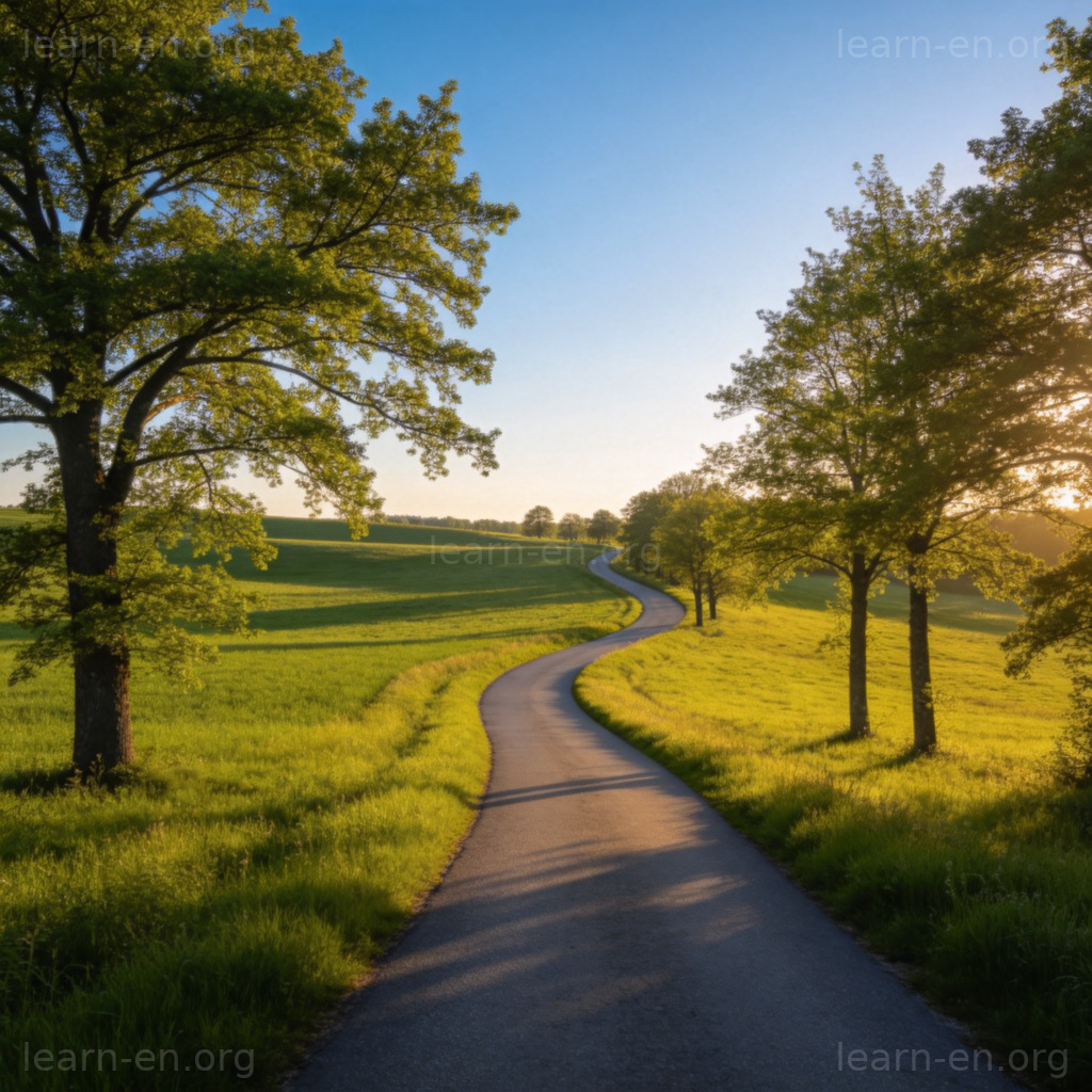 country road 图解：蜿蜒穿过绿色田野的乡村道路场景