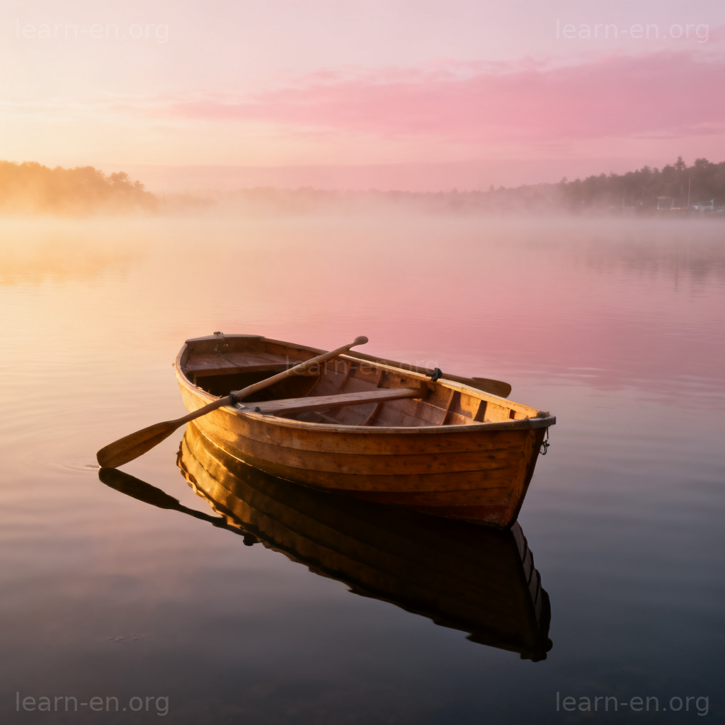 Craft meaning a small boat, shown as a wooden rowboat on a calm lake.