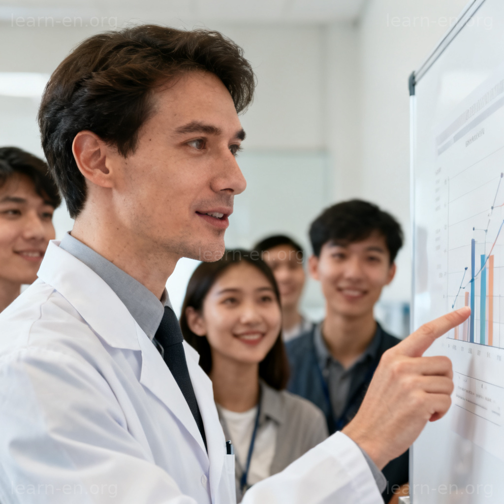 Credible person meaning shown by a trustworthy professional explaining confidently.