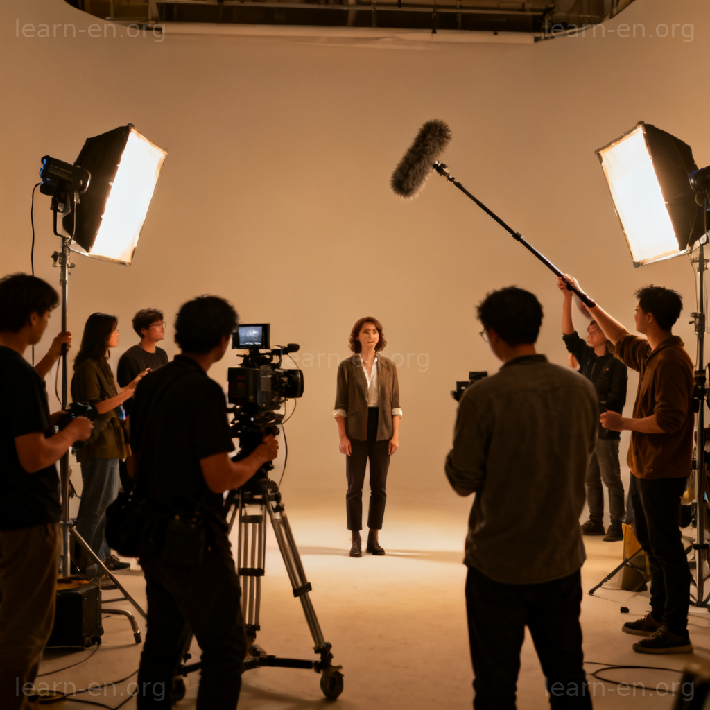 Crew as a collaborative team shown by a film crew working on a movie set.