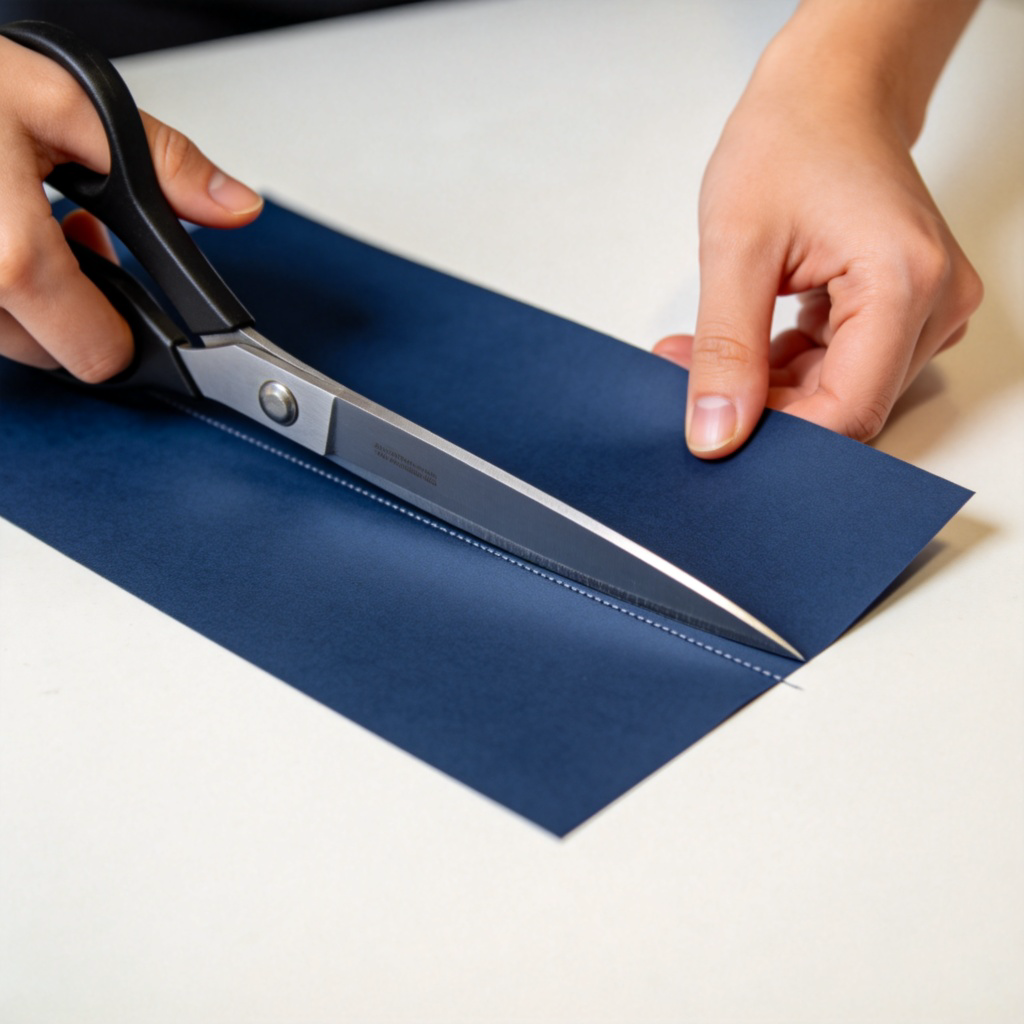 Crop 剪短含义图解：使用剪刀裁剪布料的动作特写