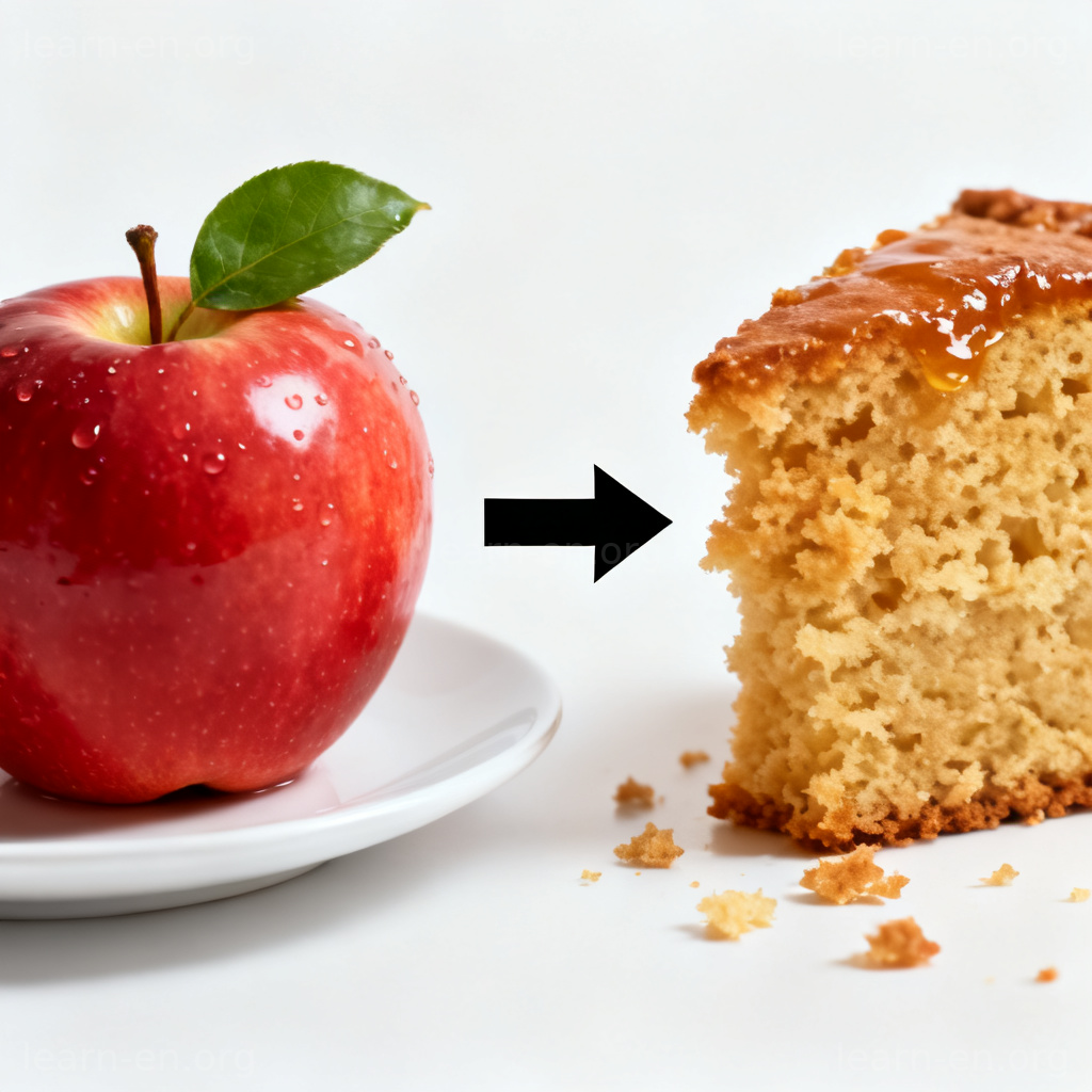 Crucial concept shown by choosing a healthy apple over cake for essential nutrition.