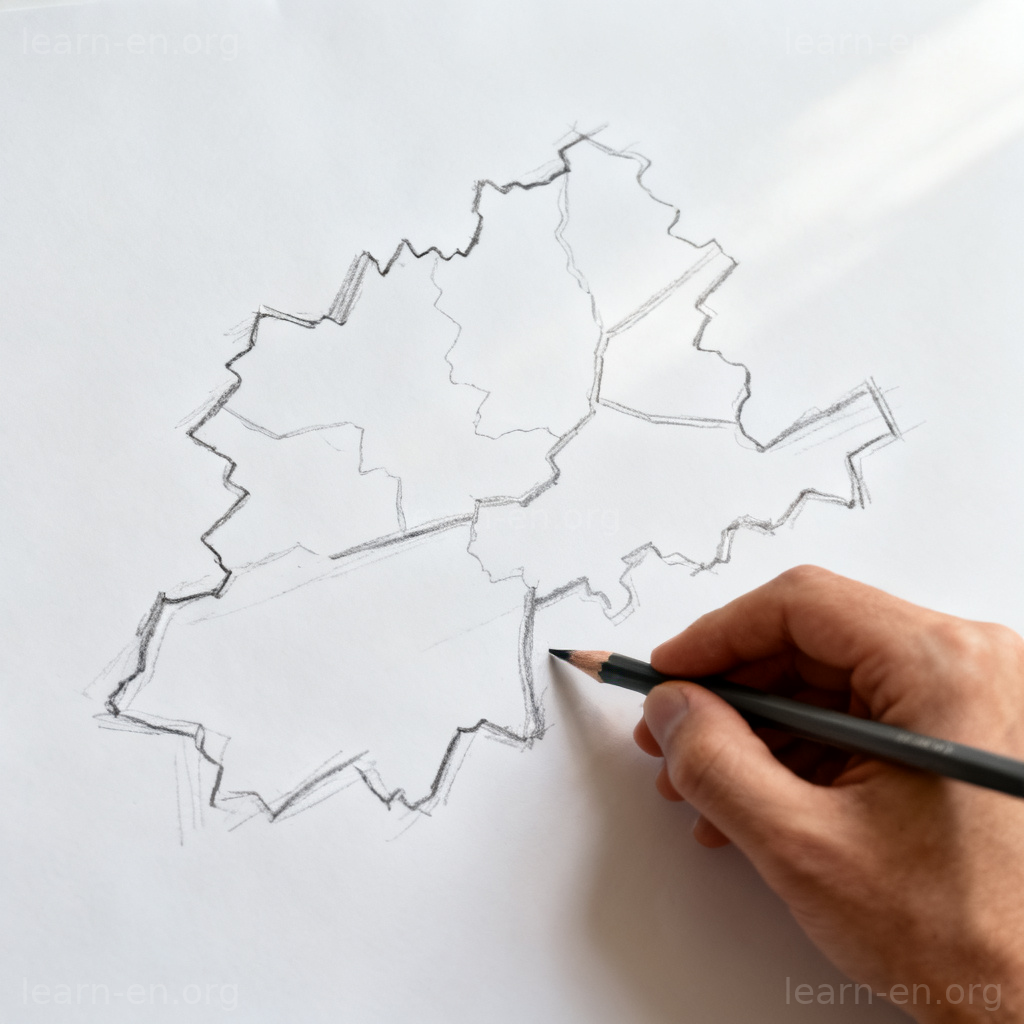 Crude drawing example of a rough, basic, and inaccurate hand-drawn map.