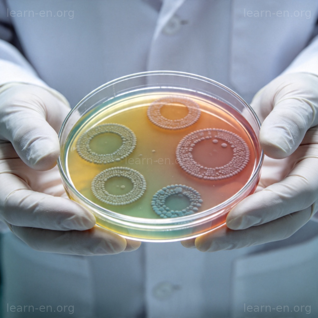 Culture lab cultivation showing bacterial colonies in petri dish