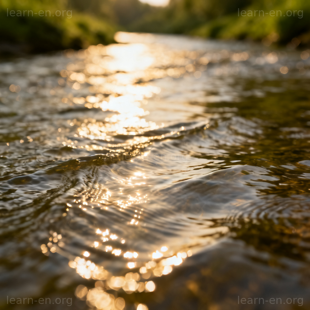 Current flow: close-up of river water moving steadily in sunlight