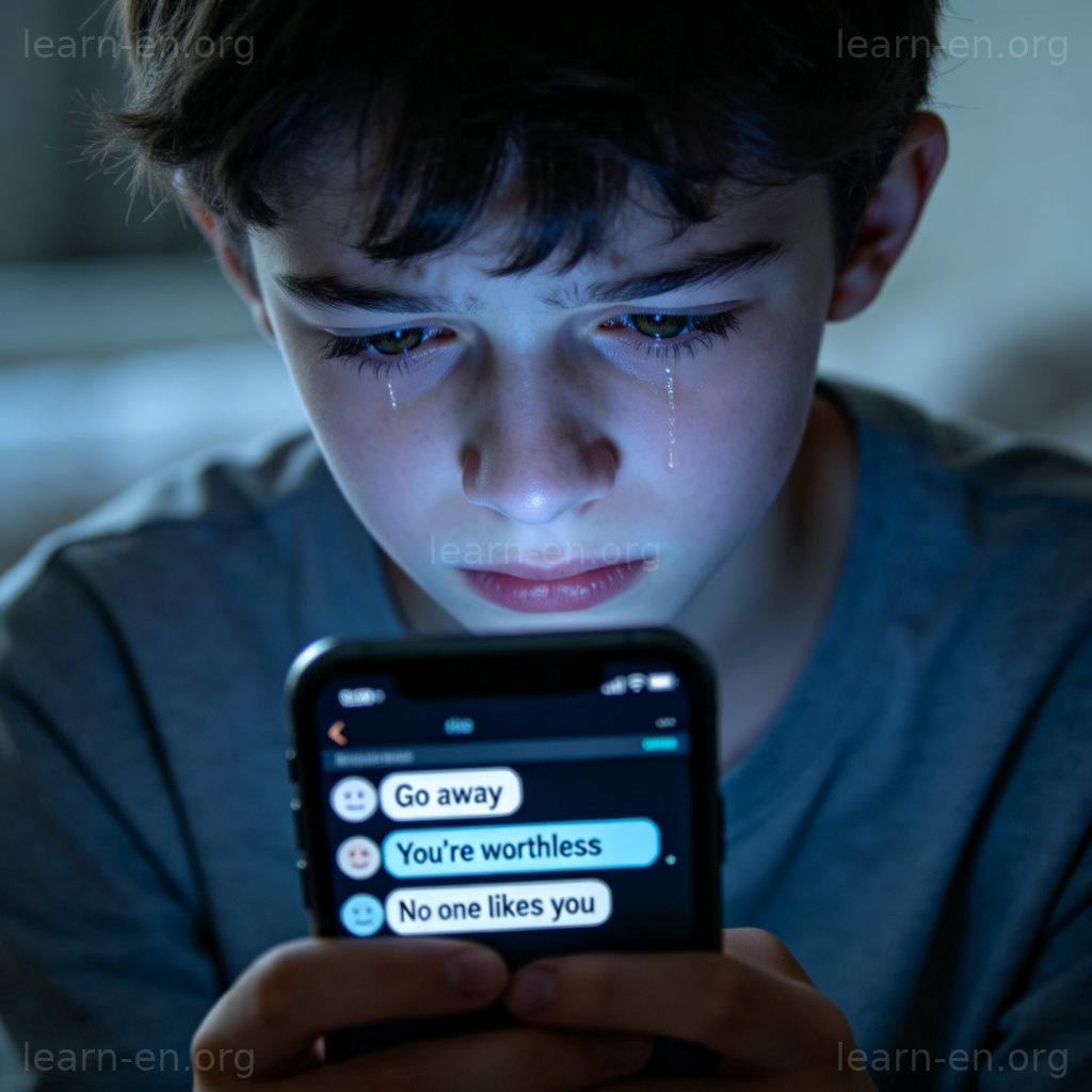 Cyberbullying 网络欺凌图解：青少年面对手机恶意评论的悲伤场景