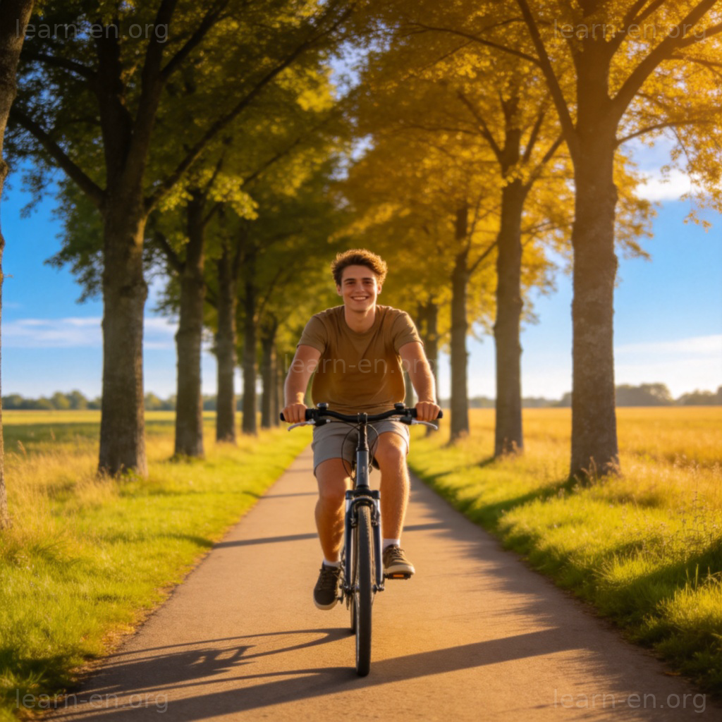 Cycling 骑自行车场景图解：阳光下沿林荫道骑行