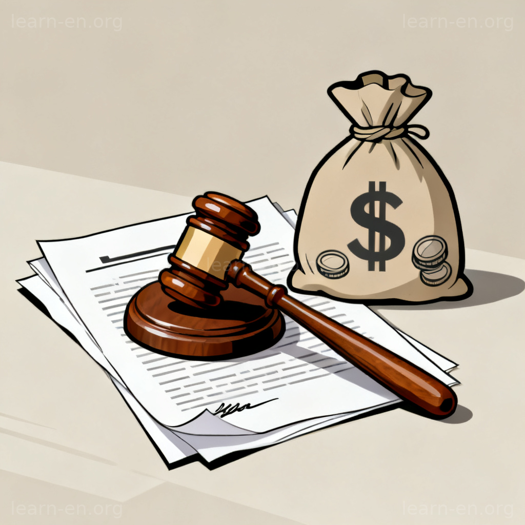 Damages court-ordered compensation illustration with gavel and money bag