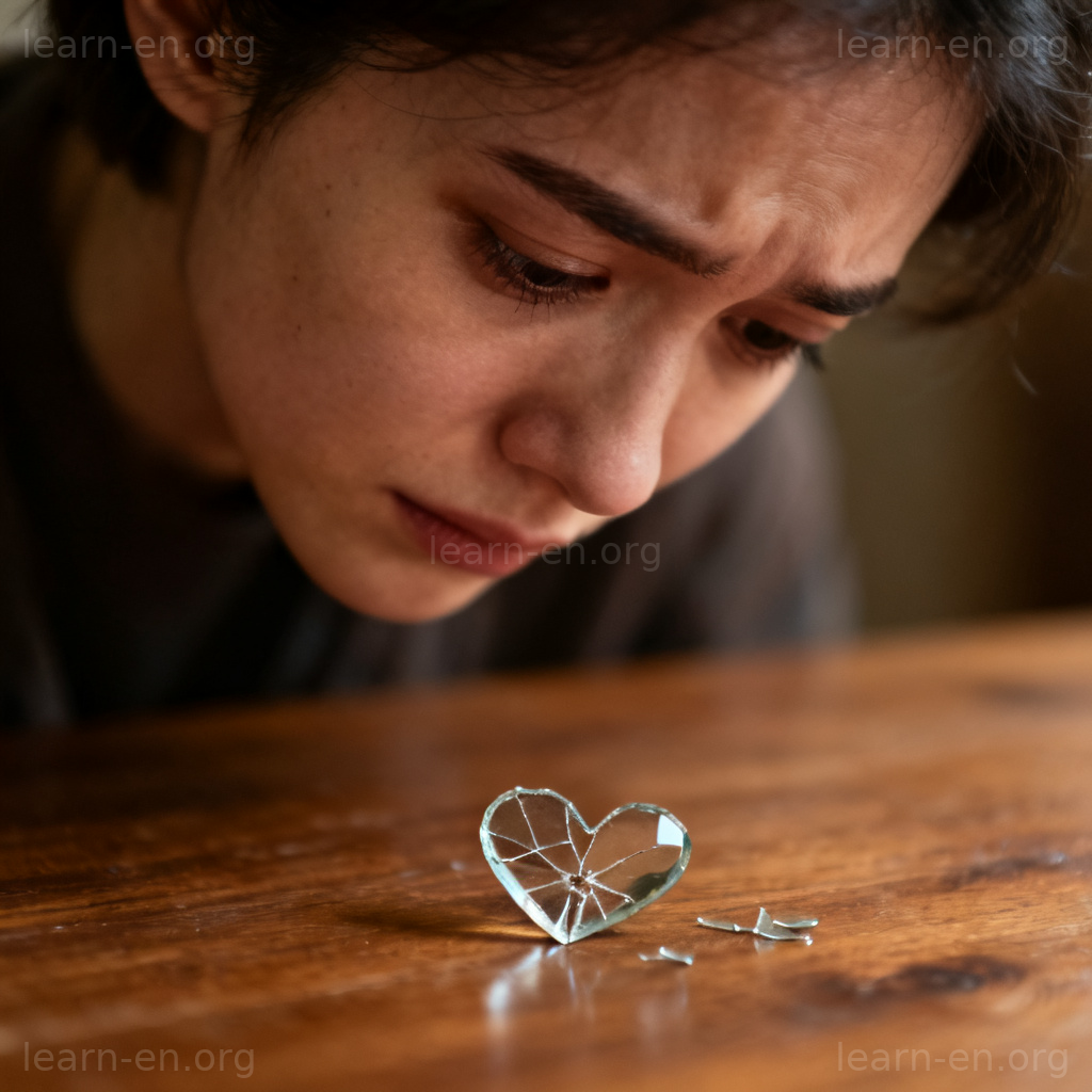 Dash meaning 'destroy hopes' depicted by a shattered heart and disappointed face.