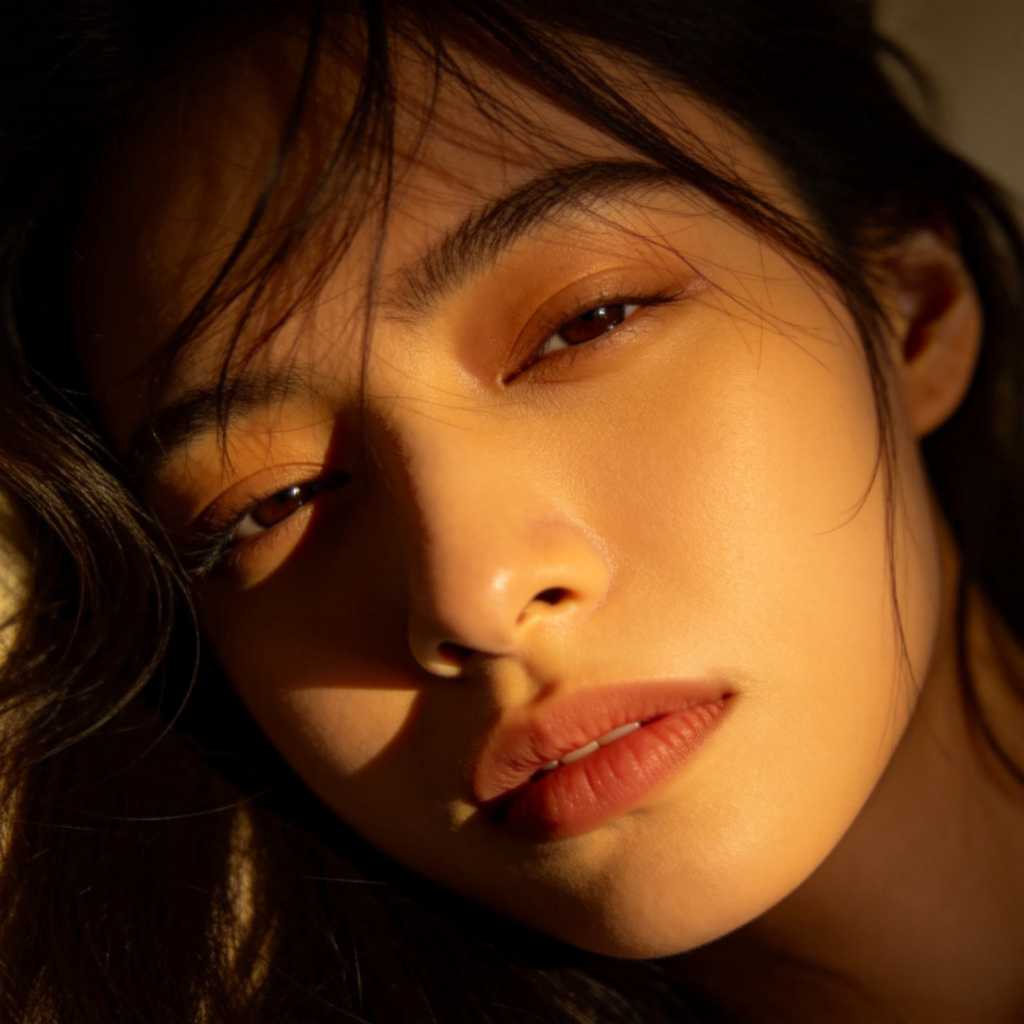 A person's face in a close-up shot, looking directly at the camera with an expression of complete exhaustion. Eyes are slightly closed, hair is messy. The lighting is dim and warm to emphasize fatigue. No text or other distracting elements.