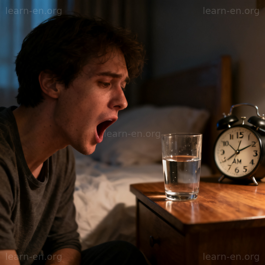 Deficit as lack or shortage shown by tired person with half-empty water glass