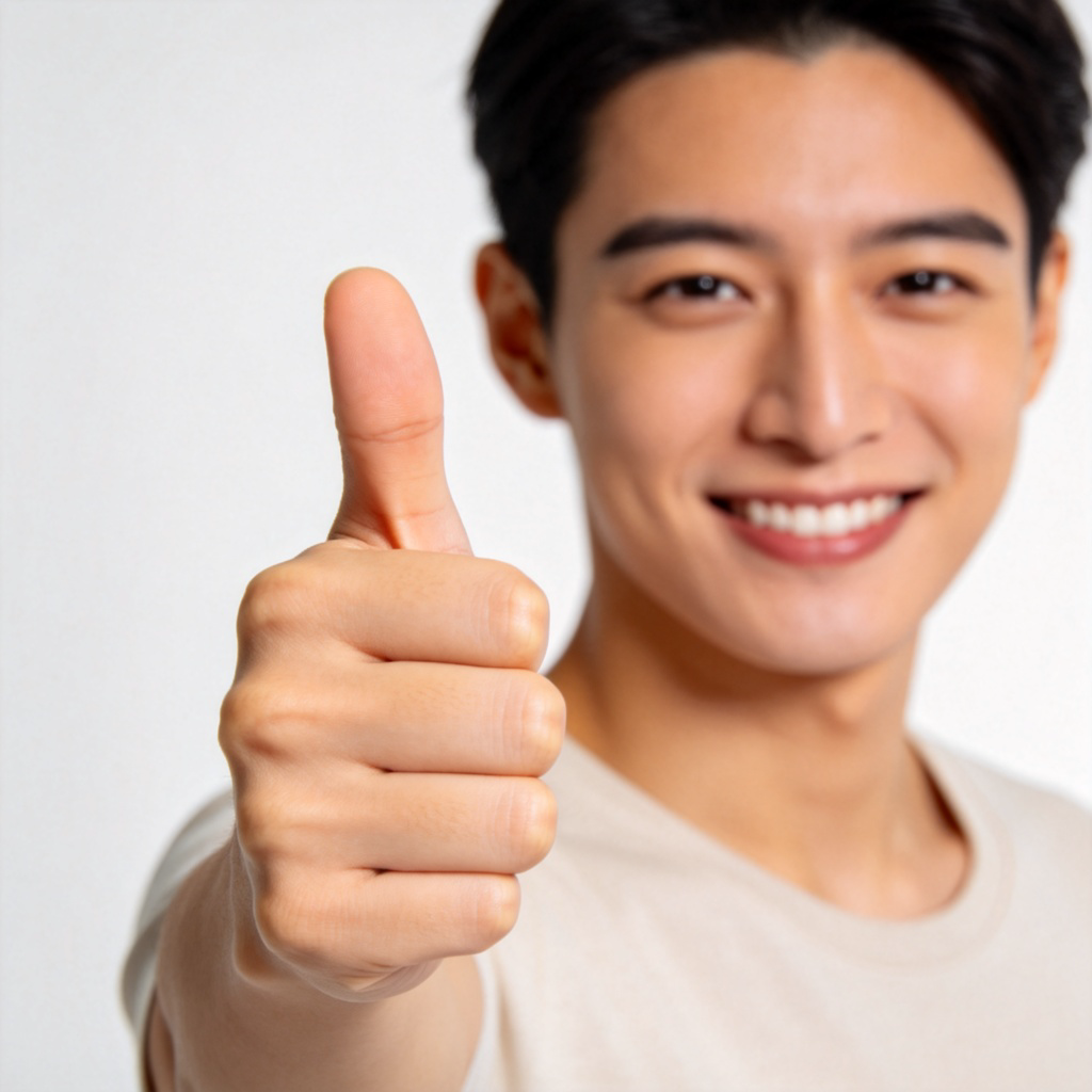 definitely 肯定含义图解：自信竖起大拇指的手部特写