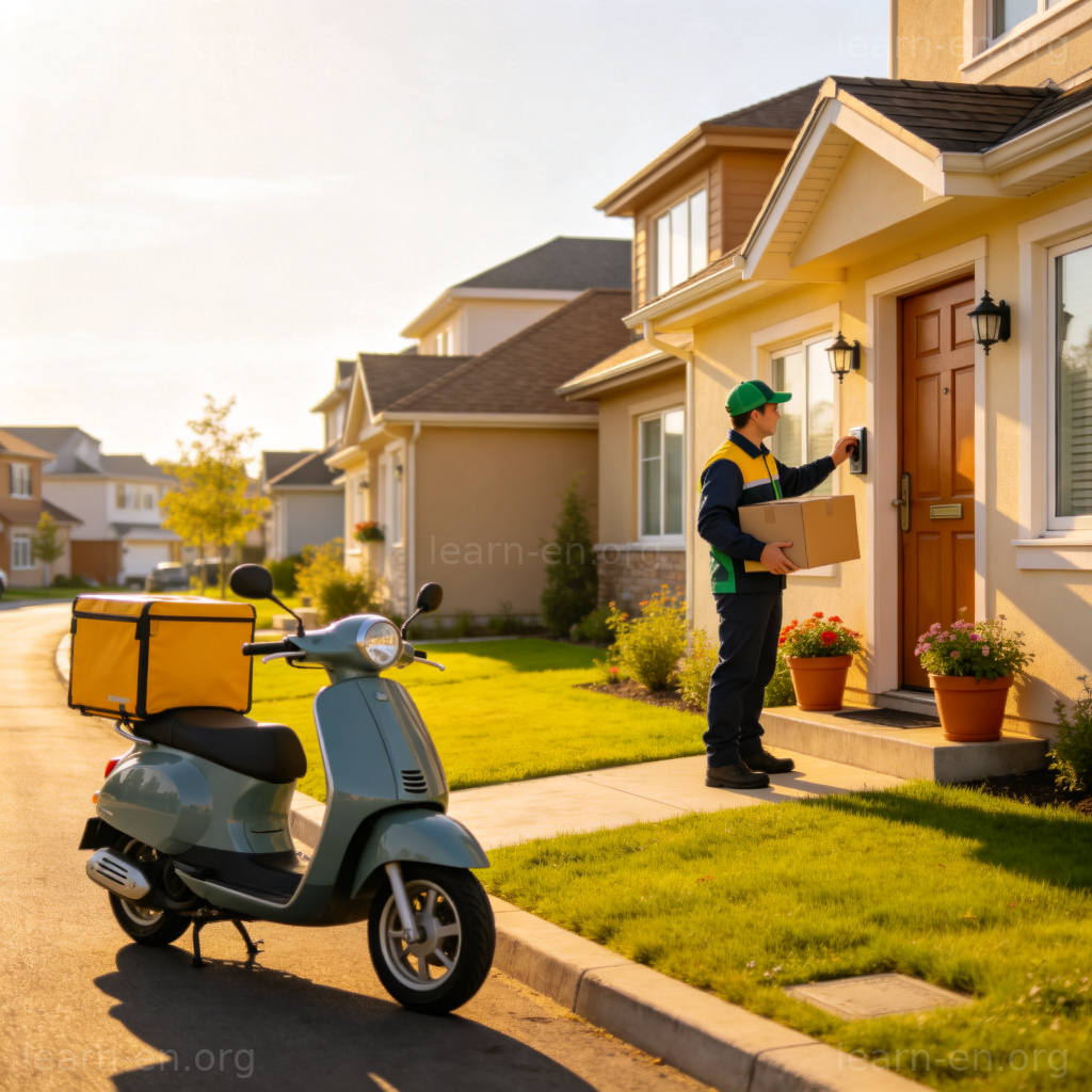 Delivery Person 送货员场景图解：穿制服按门铃送包裹