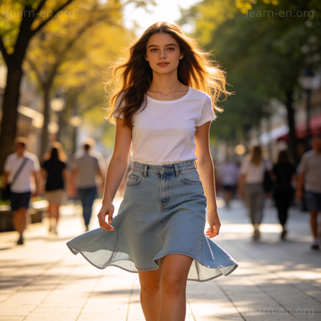 Denim Skirt 牛仔裙图解：阳光下的时尚女性穿搭示范