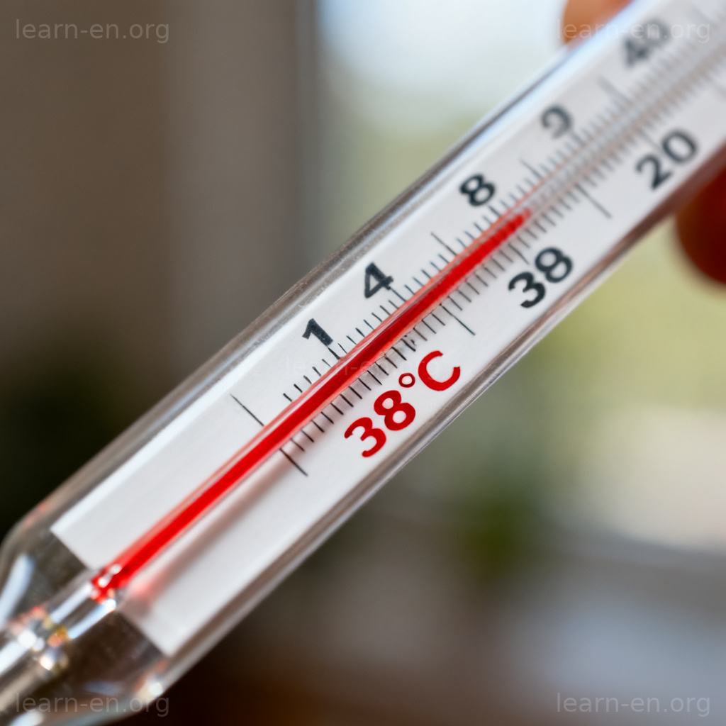 Thermomètre analogique avec mercure rouge à 38°C, montrant comment denote signale une température
