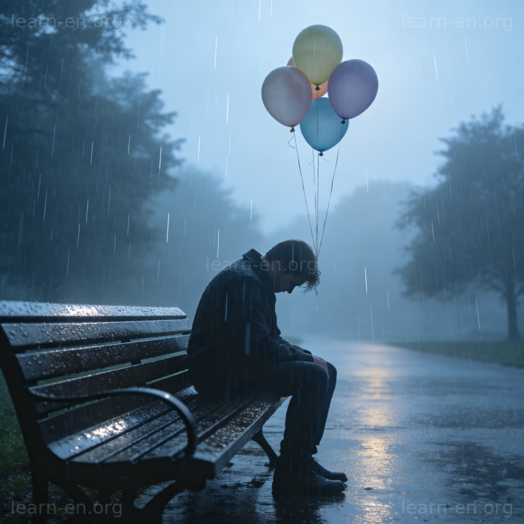 depressed 情绪低落图解：雨天长椅上垂头独坐的人